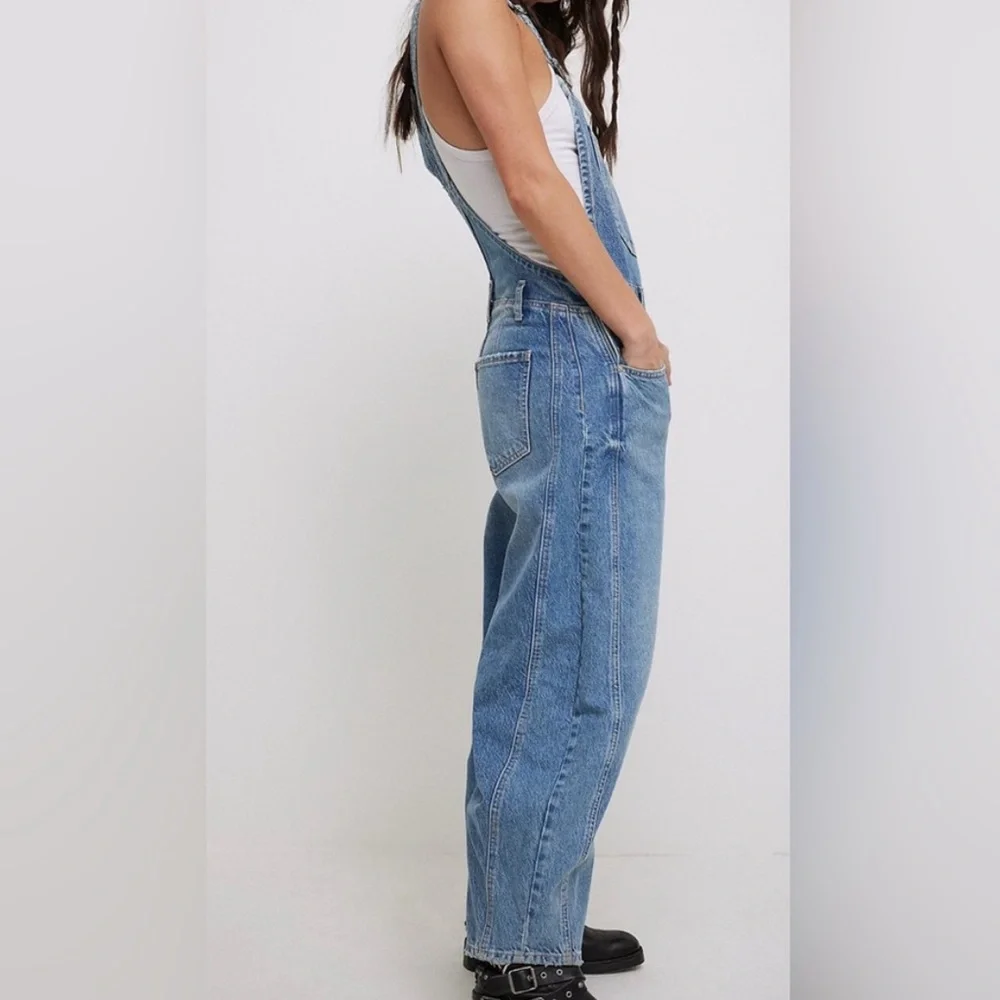 We The Free Good Luck Denim Square Neck Barrel Leg Overalls, SIZE MEDIUM - Picture 3 of 10